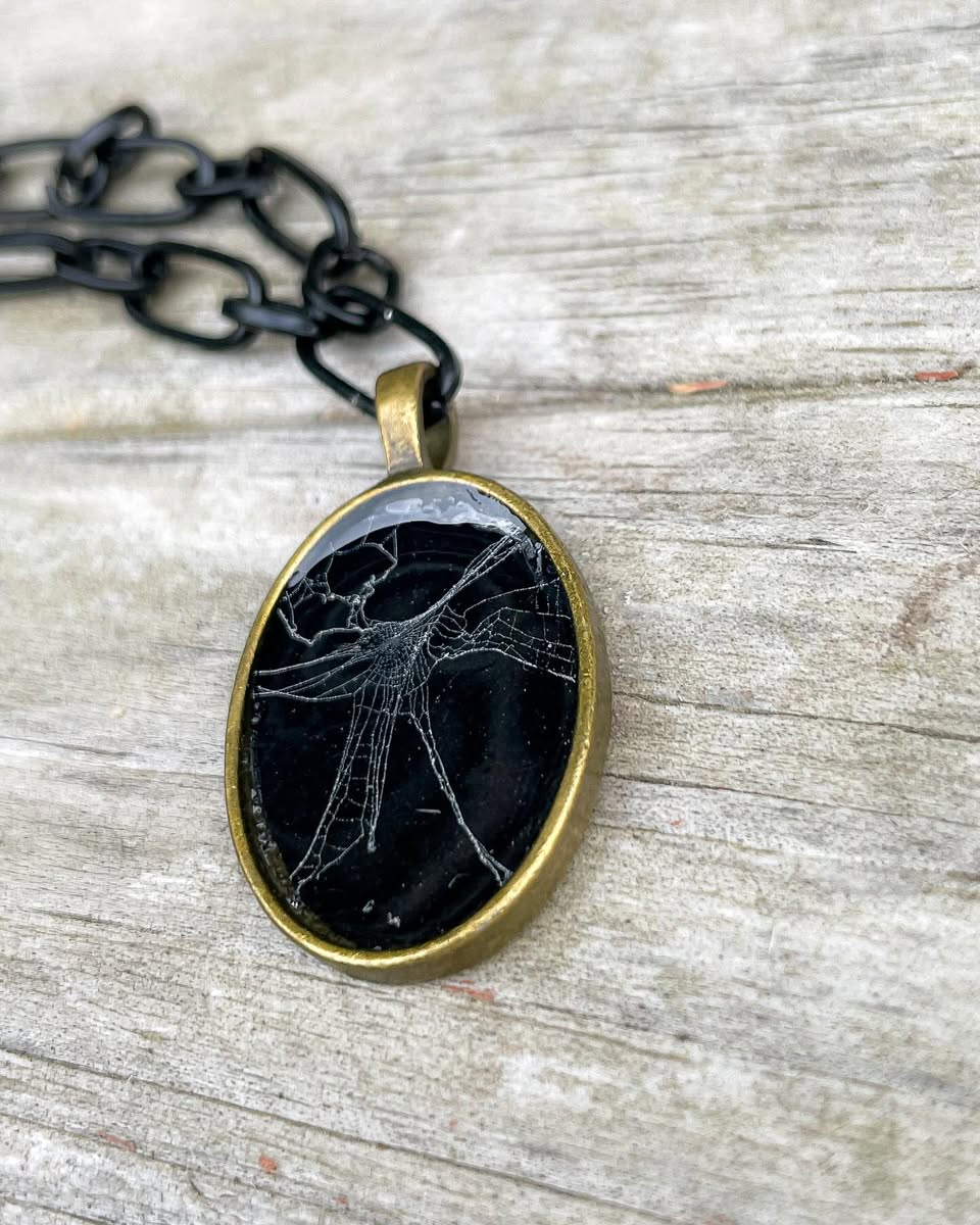 Jess — Preserved spiderweb pendant necklace.