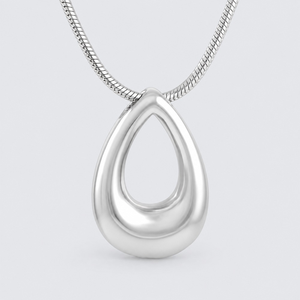 Teardrop memorial pendant settings with chains.